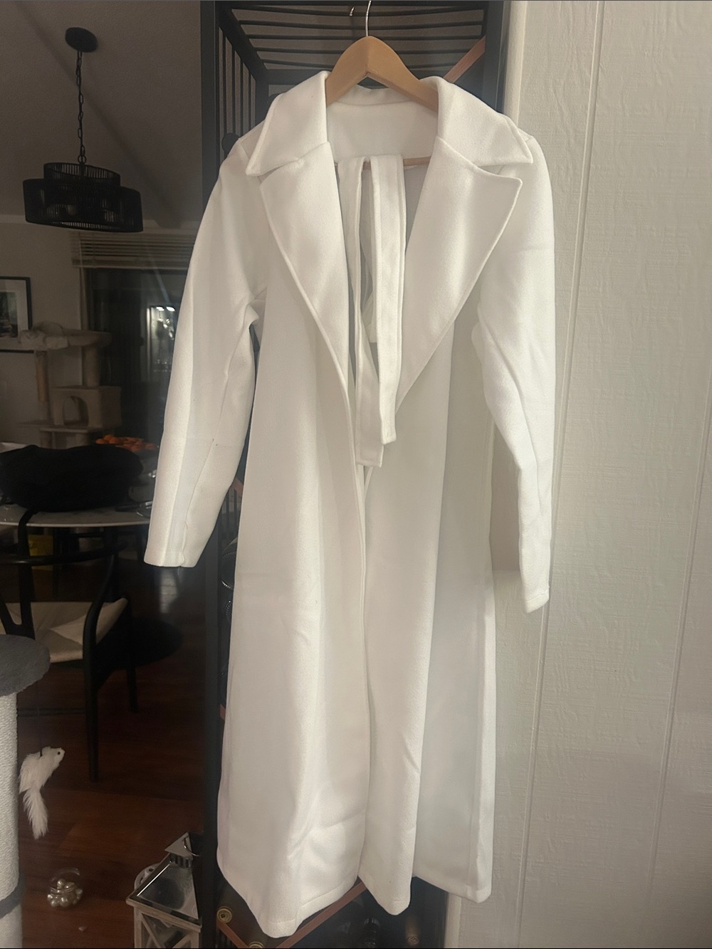 Classic White Long coat with Self-Tie Belt - Unbranded